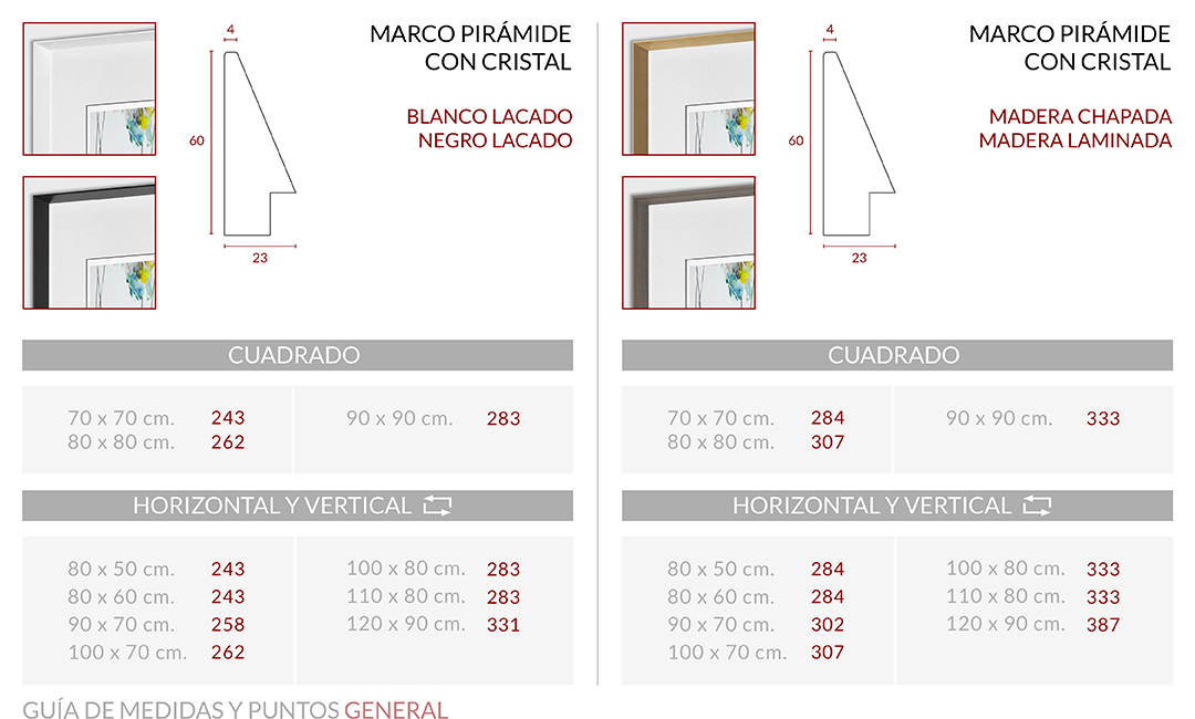 Medidas Marco Pirámide con Cristal XL